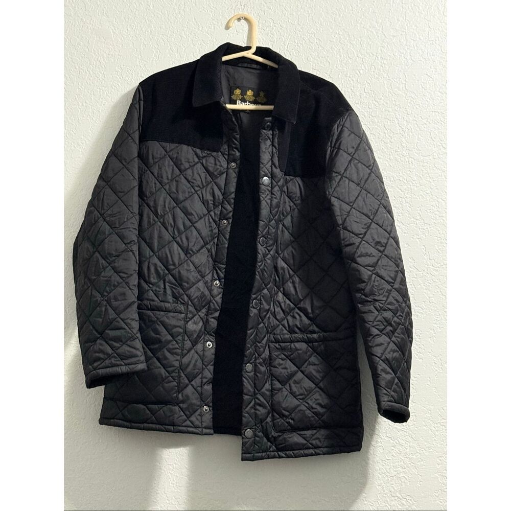 Barbour Gillock Quilted Jacket Corduroy Collar Black Size XL Coat puffer